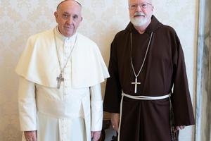 Cardinal Seán O’Malley of Boston meets with Pope Francis at the Vatican April 19, 2018. 