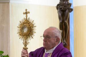 Pope Francis celebrates Mass at Casa Santa Marta, March 24, 2020. 