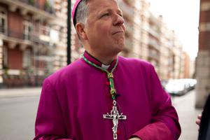 Bishop John Keenan is shown in London in 2019.  