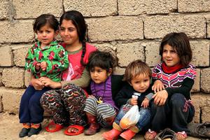 Refugee children at a refugee camp in Duhok, Iraq, on March 28.