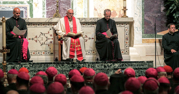 Pope Francis meets with U.S. Bishops in St. Matthew's Cathedral in Washington, D.C. on September 23, 2015.