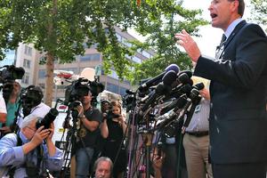 Tony Perkins, the president of the Family Research Council, answers questions at a news conference in Washington, D.C., related to the shooting incident at FRC headquarters. Because of its opposition to same-sex 'marriage' and gender ideology, FRC was targeted by an armed assailant who said he was inspired to take action after he saw the organization listed on the Southern Poverty Law Center’s 'hate map.' 
