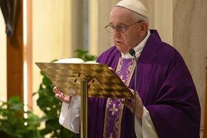 Pope Francis during his daily Mass at Casa Santa Marta, April 6, 2020. 