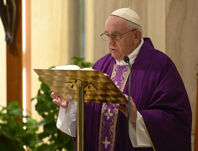 Pope Francis celebrates Mass at Casa Santa Marta, April 12, 2020. 