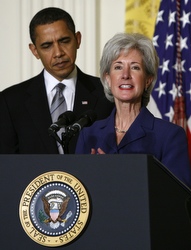 Gov. Sebelius with President Obama yesterday at the White House.