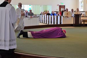 Archbishop Leonard Blair of Hartford came to St. George’s in Guilford, Connecticut, Feb. 16 to celebrate the second of three Masses of reparation for victims of clergy sexual abuse.