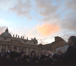 A choir sings hymns for the conclave in St Peter's Square on Monday evening 