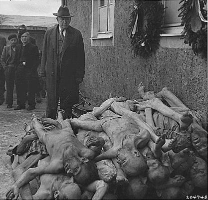 U.S. Sen. Alben Barkley views Holocaust victims at Buchenwald concentration camp in 1945.