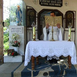 Romanian Catholics celebrate Divine Liturgy at a cemetery in Sisesti, June 24, 2012. 