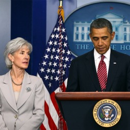 President Barack Obama is joined by Health and Human Services Secretary Kathleen Sebelius during his announcement of an 'accommodation' of his health-care rule requiring religious employers to provide women free access to contraception. 