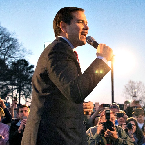 Republican presidential candidate Sen. Marco Rubio speaks at a campaign rally at the Space and Rocket Center on Feb. 27 in Huntsville, Ala.
