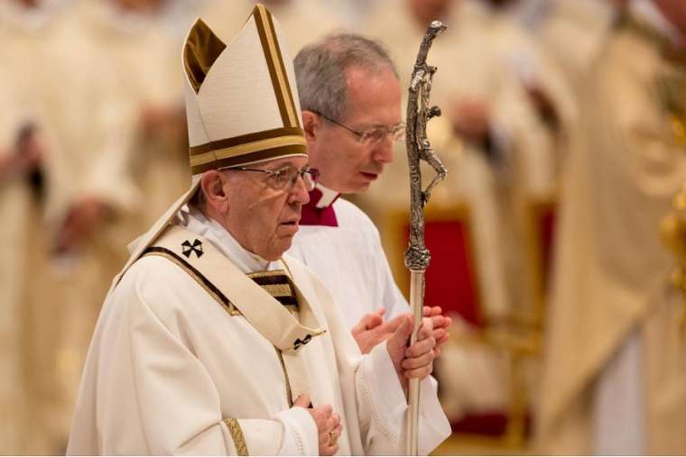 Pope Francis celebrates the chrism Mass at St. Peter’s Basilica March 29. 