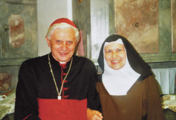 Carmelite Sister Emmanuel Hofbauer of St. Joseph Carmelite Monastery in Shoreline, Wash., near Seattle, is seen with then-Cardinal Joseph Ratzinger in this undated photo. 
