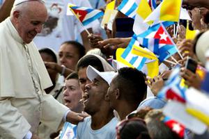 Pope Francis greets pilgrims in Havana’s Revolutionary Square before Mass on Sept. 20.