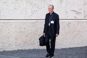 Cardinal Cláudio Hummes, prefect emeritus of the Congregation for the Clergy, shown arriving for the afternoon session of the Amazon synod Oct. 8, has been advocating the ordination of married men for more than 10 years.