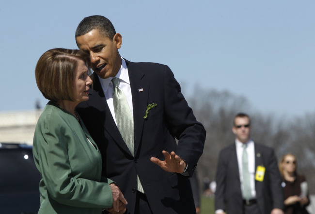 CAPITOL STEPS. President Obama confers with House Speaker Nancy Pelosi on the steps of the U.S. Capitol in Washington March 17, following a St. Patrick's Day lunch with Ireland's Prime Minister Brian Cowen. Obama and Pelosi have been pushing for passage of health reform, hoping for a vote by March 21.