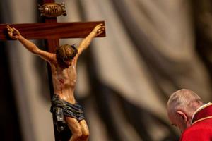 Pope Francis venerates the cross on Good Friday, April 19, 2019.