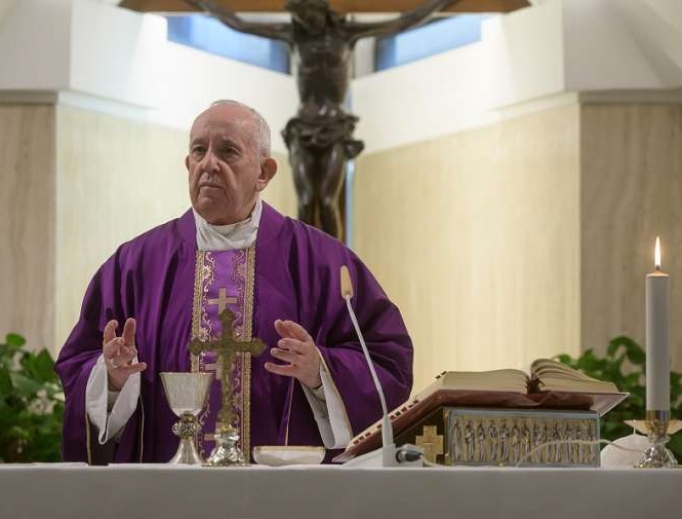 Pope Francis celebrates Mass in Casa Santa Marta, March 13, 2020. 