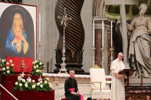 Pope Francis presides at a prayer vigil dedicated to those who suffer in soul and body, with the reliquary of Our Lady of Tears of Syracuse in St. Peter's Basilica on May 5.
