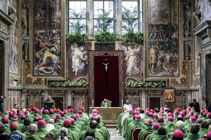 Pope Francis offers Mass at the Sala Regia in the Vatican on Feb. 24, the fourth and last day of a global summit on the sex-abuse crisis in the Catholic Church.