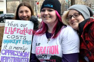 Participants in the March for Marriage outside the Supreme Court building in Washington.
