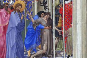 Les Très Riches Heures du duc de Berry, “The Exorcism”, Folio 166r