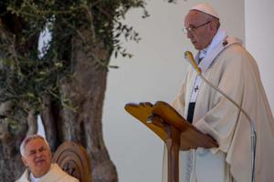 Pope Francis celebrates Mass during his pastoral visit to Molfetta, Italy, April 20. 