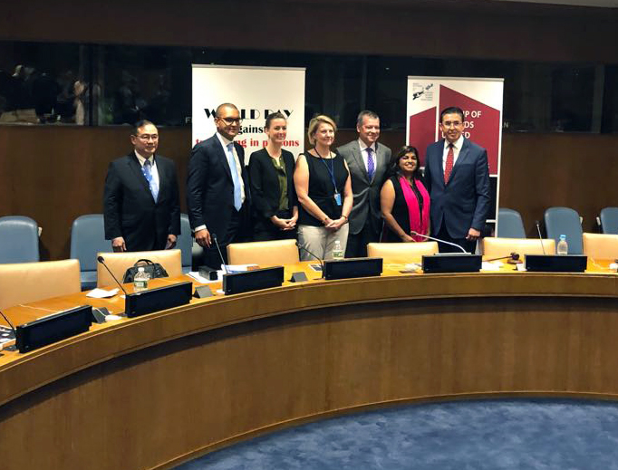 Rani Hong (second from right) and members of the Tronie Foundation gather July 30 in New York.