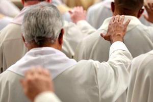Priests concelebrate with Pope Francis during the Chrism Mass in St. Peter's Basilica March 24, 2016.