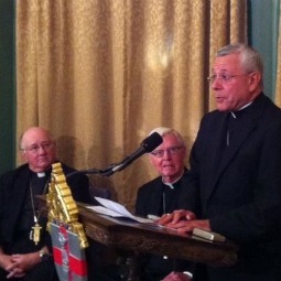 Bishop Peter Libasci talks at press conference Sept. 19.