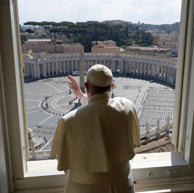 Pope Francis blesses an empty St. Peter's Square. 
