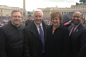 Father William Donovan (l) with Pennsylvania Gov. Tom Corbett and his wife, Susan Corbett, and Philadelphia Mayor Michael Nutter in Rome. 