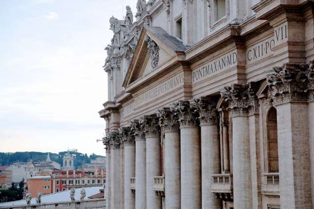 A view of the facade of St. Peter’s Basilica from the Vatican’s Apostolic Palace. 