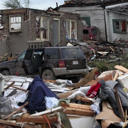 UTTER DESTRUCTION. Destroyed homes are seen April 28 in a neighborhood in Pratt City, Ala., hit by a wave of severe storms laced with tornadoes April 27. Devastating storms and tornadoes raked though the U.S. South, killing at least 250 people as they ripped houses to rubble, flipped cars and uprooted trees and power lines, officials said. 