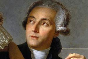 Jacques-Louis David, “Portrait of Monsieur de Lavoisier and his Wife, Chemist Marie-Anne Pierrette Paulze” (detail), 1788