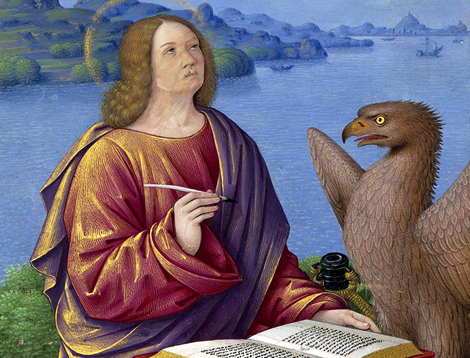 Jean Bourdichon (1457-1521), “John the Evangelist,” miniature from the Grandes Heures of Anne of Brittany