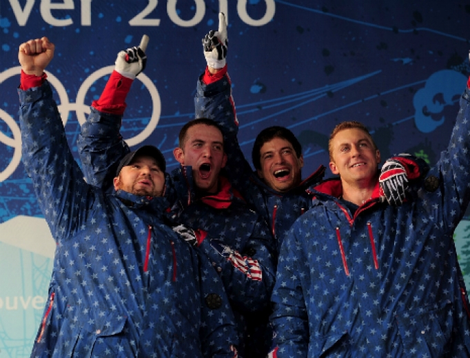 The USA I team won the four-man bobsled race at the 2010 Winter Olympics in Vancouver. Curt Tomasevicz is shown at right. 