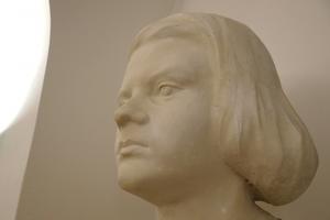 A bust of Sophie Scholl (above) greets visitors at the museum about her at Munich University. Literature (below) produced by the ‘White Rose’ student resistors is embedded in Scholl Siblings Square.