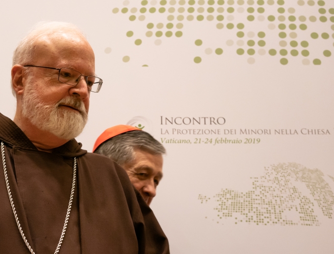 Cardinals Seán O’Malley and Blase Cupich attend Feb. 22 news conference in Rome.