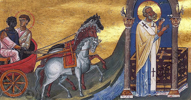 “Philip and the Ethiopian Eunuch”, from the Menologion of Basil II