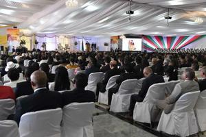 Pope Francis meets with civil authorities in Antananarivo, Madagascar Sept. 7. 