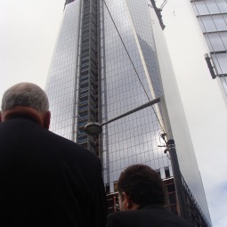 Pastors pray in the shadow of the new Freedom Tower on Sept. 10, 2011.