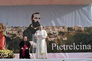 Pope Francis speaks in Pietrelcina, Italy, on March 17. 