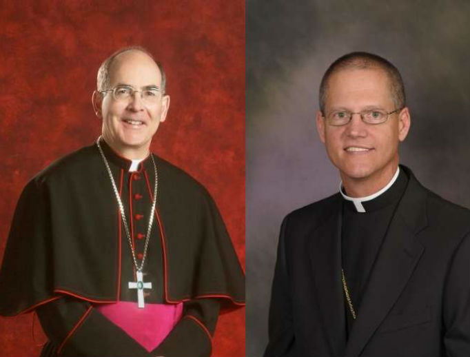 Outgoing Seattle Archbishop Sartain (l) and new Archbishop Etienne. 