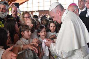 Before returning to the Vatican in the afternoon, Pope Francis met with around 200 children who had received their first Holy Communion and with their parents and catechists.