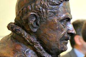 Pope Francis unveiled a new bust of Benedict XVI in the Vatican Gardens on Oct. 27.