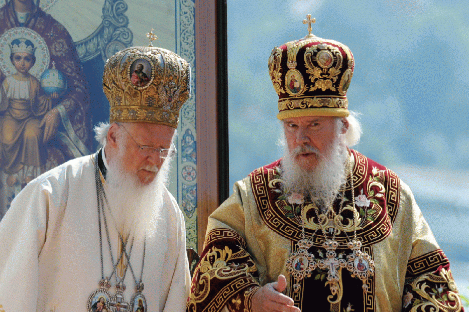 Orthodox Patriarchs Bartholomew I and Alexei II.