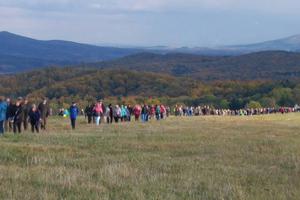 Above, the Rosary at the shrine at Kalwaria Pacławicka. Below, other images of the Polish border Rosary across the country, including seminarians taking part in the prayer event in Kudowa Zdrój.
