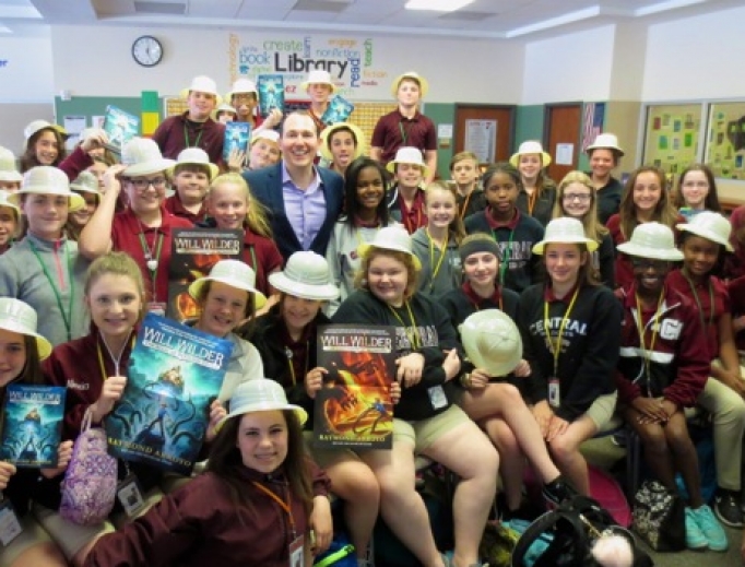 Raymond Arroyo introduces Will Wilder to students at a Los Angeles school. 