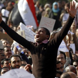 A protester shouts during a demonstration in Cairo Jan. 30. Anti-government demonstrations in Egypt were joined by Muslims and Christians alike, but some Copts worried that the Muslim Brotherhood, a banned organization, would gain power in the midst of a transition in Cairo.